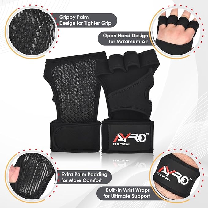 AYRO Workout Gloves for Men & Women – Ventilated Weight Lifting Gloves with Wrist Support - Gym Gloves for Men, Breathable Palm Padding, Non-Slip Grip – Ideal for Gym, Fitness, Cross Training