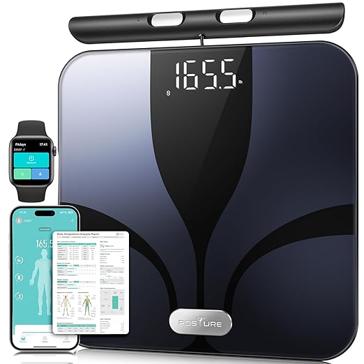 Posture Scale for Body Weight and Fat Percentage, 8 Electrodes Larger Platform Digital Scale for BMI 28 Body Composition Measurement, Bathroom Smart Scales with LED Display FSA or HSA Eligible