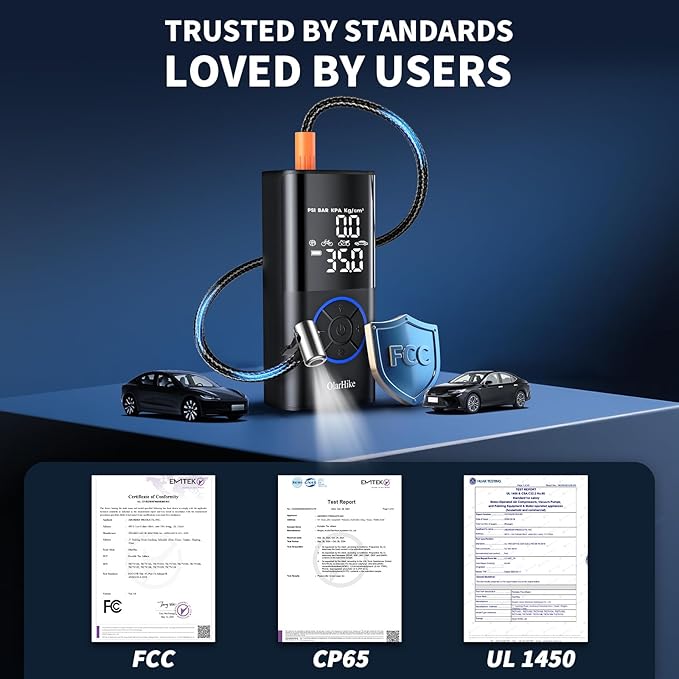 OlarHike Tire Inflator Portable Air Compressor, Long Range Battery, 160PSI Auto Air Pump for Car Tires, Bike,Bicycle, Motorcycles,Electric Pump with LED Light & Digital Pressure Gauge