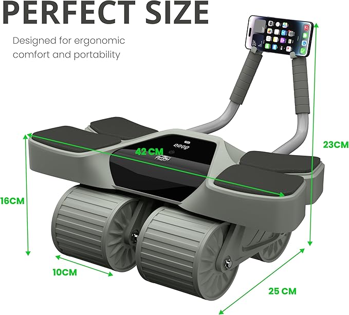 2025 New 4-Wheel Abdominal Roller with Elbow Support : Latest Upgraded High-Performance Exercise Machine With Automatic Rebound, Multi- layered Anti-Slip Design with Calorie Counting LCD Screen