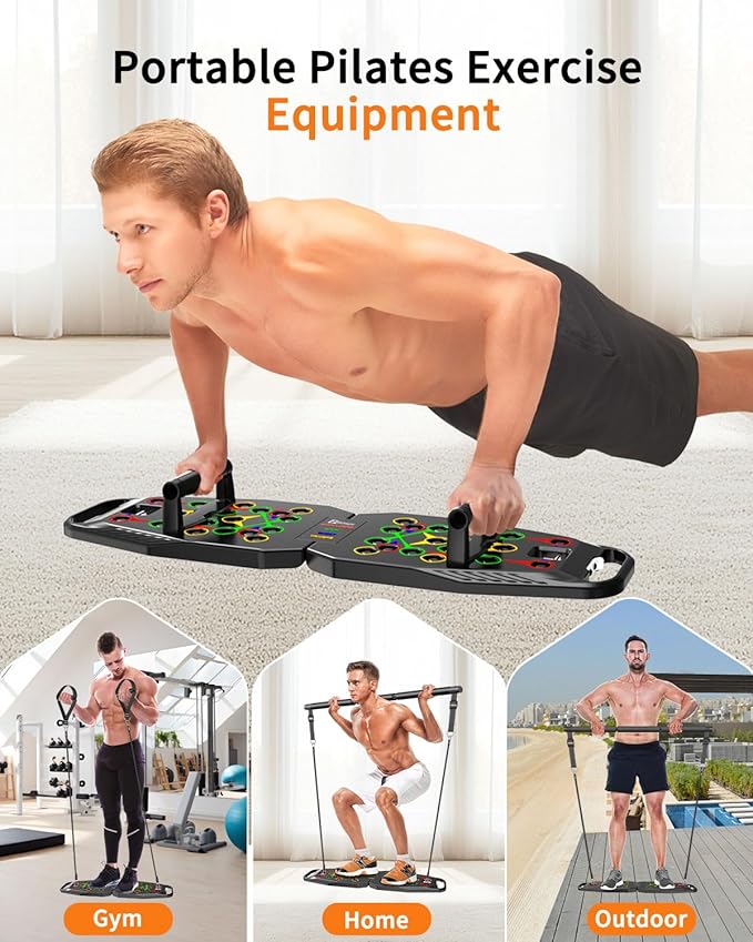 Push UP Board, Pilates Bar & Fitness Accessories, 25 in 1 Foldable Push up Bar at Home Gym, Workout Exercise Professional Push Up Strength Training Equipment for Man and Women