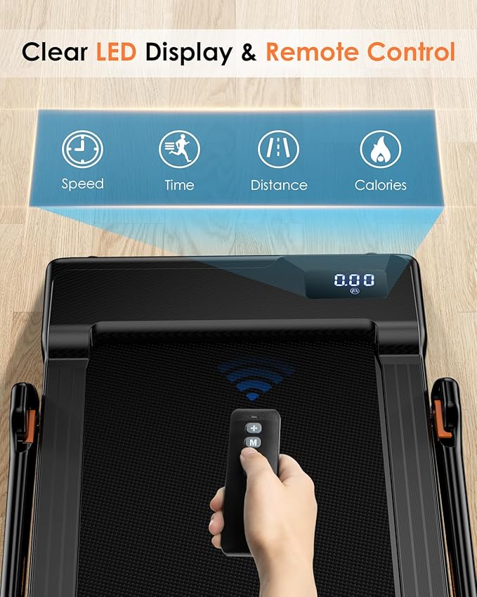 Incline Walking Pad with Handle Bar, Folding Treadmill Foldable Portable Under Desk for Home Office, Ultra Quiet <45dB, Safety Lock, 300+ LB Capacity