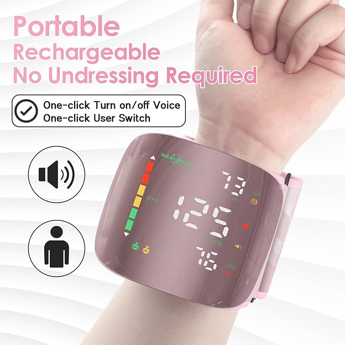 Wrist Blood Pressure Monitors for Home Use with Curved Screen, Rechargeable Bp Machine, One-Button Switch Voice and User, Easy to Use, 5.31-9.25inch Bp Cuff, with Storage Case Bp Monitor