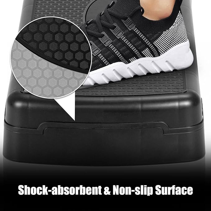 GYMAX Adjustable Aerobic Stepper, 3-Level Height Workout Platforms with Non-slip Pads, Shock-absorb & Anti-slip Surface, 31” Exercise Step Platform with Detachable Risers