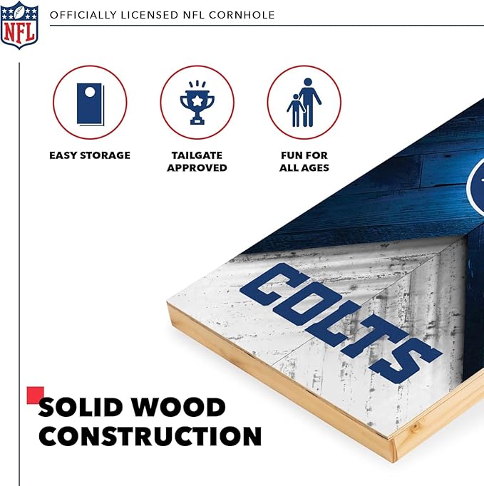 Wild Sports NFL Football 2' x 4' Regulation Size Solid Wood Cornhole Set with Direct Print HD Team Graphics Great Gift for Any Football Fan! Bean Bag Toss Family Outdoor Game