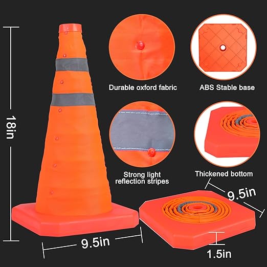 [3 Pack]18 Inch Collapsible Traffic Safety Cones - Parking Cones with Reflective Collars, Orange Safety Cones for Parking lot, Driveway, Driving Training etc