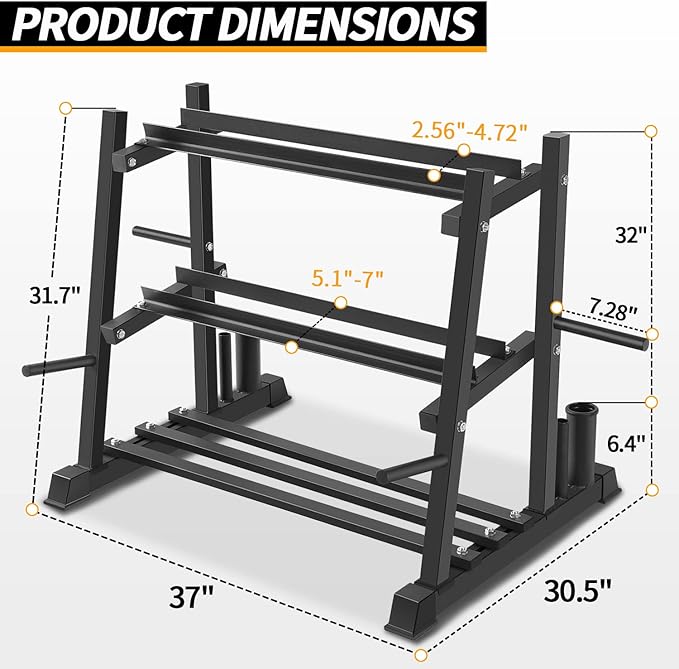 Dumbbell Rack, Bongkim Dumbbell Set with Rack Stand, Dumbbells Weights Rack for Home Gym, Weight Rack for Dumbbells, Kettlebells, and Weight Plates 1100LBS