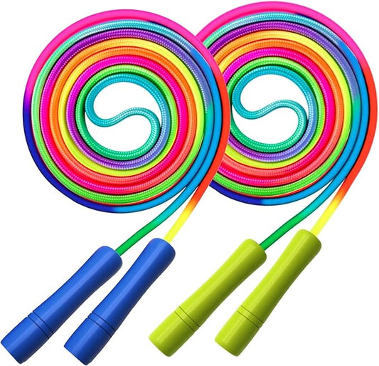 Rainbow Jump Rope for Kids - Wooden Handle - 8.5FT Adjustable Nylon Braided Fitness Skipping Rope for Girls or Boys Fitness Outdoor Exercise Physical Education