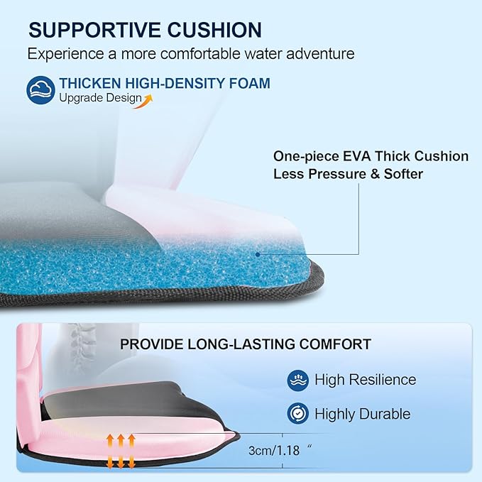 Thickened Kayak Seat with Back Support, Sit On Top Cushioned Canoe Backrest Molded Foam Seat for SUP Paddle Board Fishing Boat Long Trip