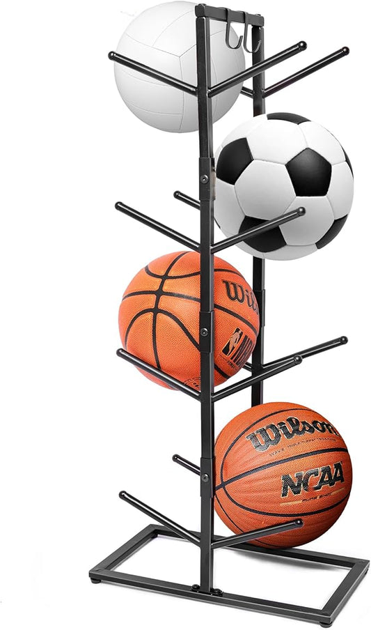 GENMOUS 8-Ball Basketball Holder - 34.5" Tall Double Side Metal Rack Display Stand for Basketball, Football, Volleyball Storage - Sports Decor for Home, Garage, Indoor, Outdoor Ball Storage
