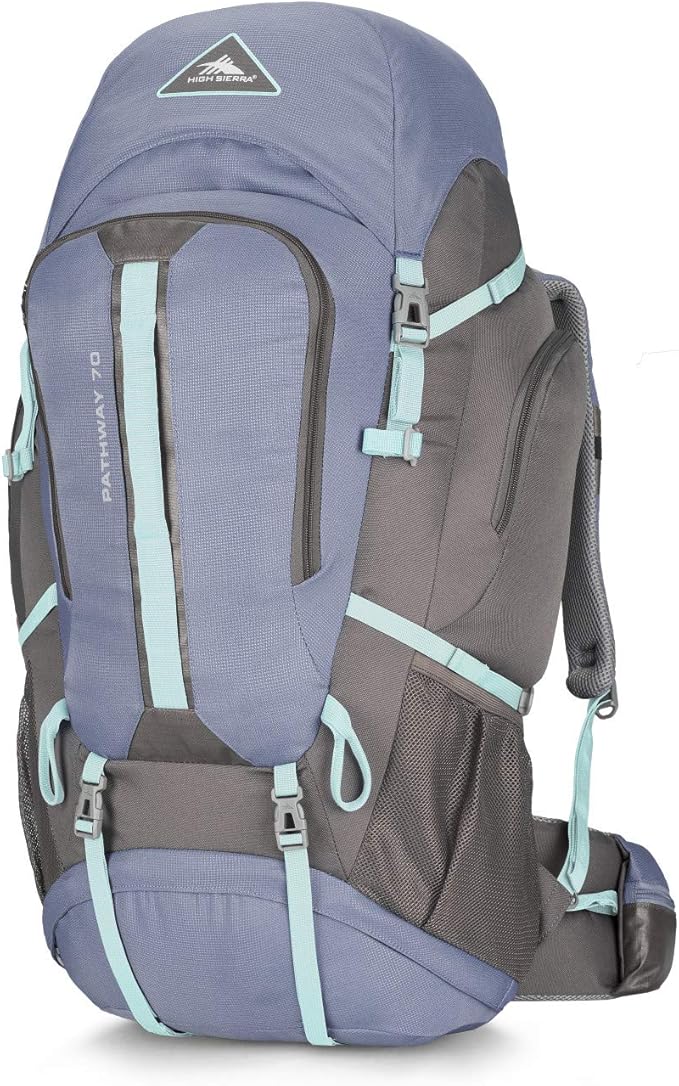 High Sierra Pathway Internal Frame Hiking Backpack, Grey Blue/Mercury/Blue Haze, 70L