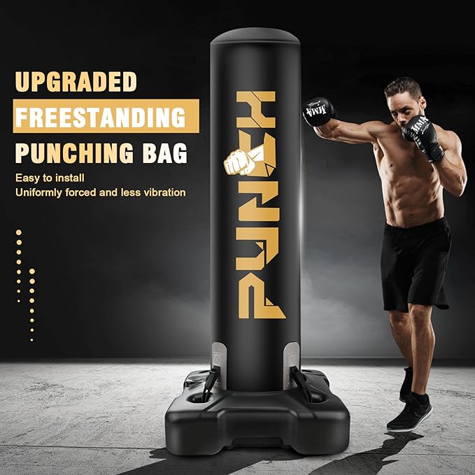 Heavy Boxing Bag with Stand for Adult Teens, Freestanding Inflatable Punching Bag with Gloves, Men Women Stand Kickboxing Boxing Set for Martial Arts MMA Home Gym Exercise Training Equipment