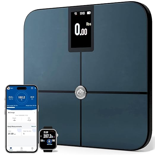 Premium Smart Digital Body Weight Scale FSA or HSA elegible - 4 Electrodes – 25+Metrics -Rechargeable- WiFi & Bluetooth - Full Body Analysis -Track Body Fat, Muscle Mass, Fat Percentage, Sleek Design