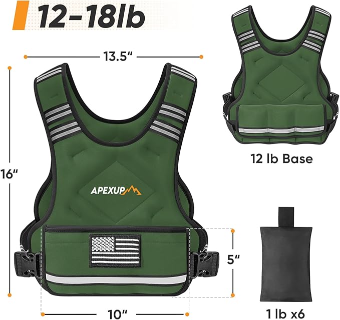 APEXUP Adjustable Weighted Vest, 4-10lb/12-18lb/20-32lb Vest with 6 Ironsand Weights and Large Pocket, Weight Vest for Men Women Strength Training, Running, Walking