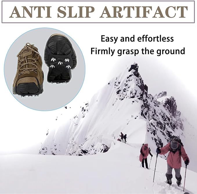 2 Pairs Ice Cleats for Shoes and Boots,Universal 8 Steel Studs Crampon Ice & Snow Grippers for Winter Hiking Climbing Ice Fishing,Anti-Slip