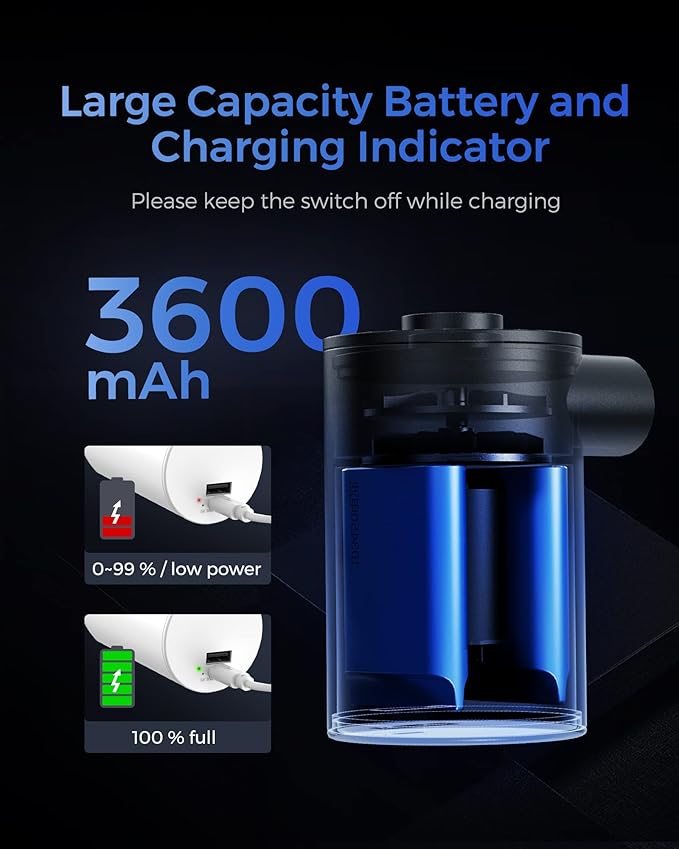 FLEXTAILGEAR Portable Camping Air Pump, Electric Air Mattresses Pump with 3600mAh Emergency Power Supply, 300 L/min Airflow for Rapid in/Deflation for Air Bed, Pool Float, Inflatables, Sleeping Pads
