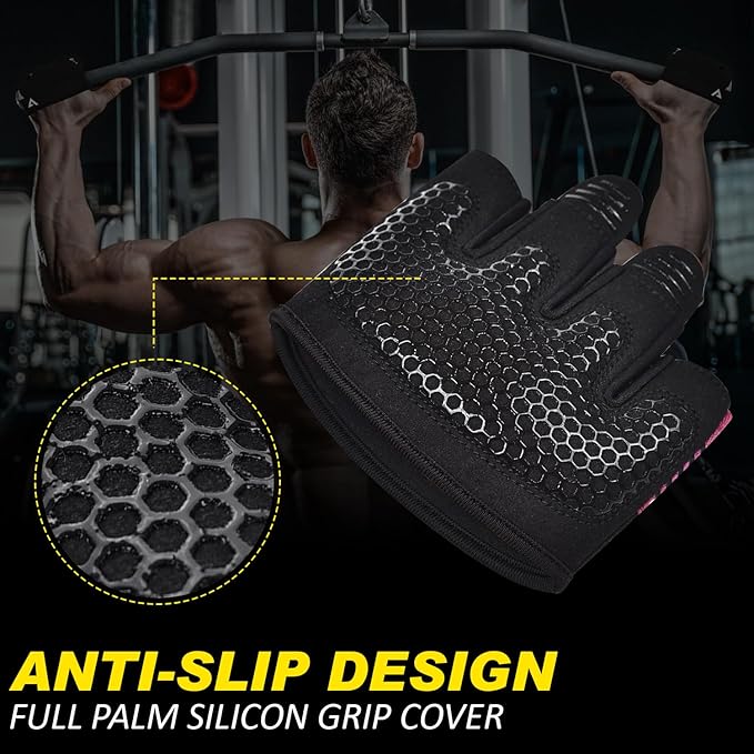 AYRO Minimal Workout Gloves, Short Partial Gym Weight Lifting Gloves Grip Pads for Men & Women with Full Palm Protection & Extra Grip, Best for Weightlifting, Training, Gym & Hand Support