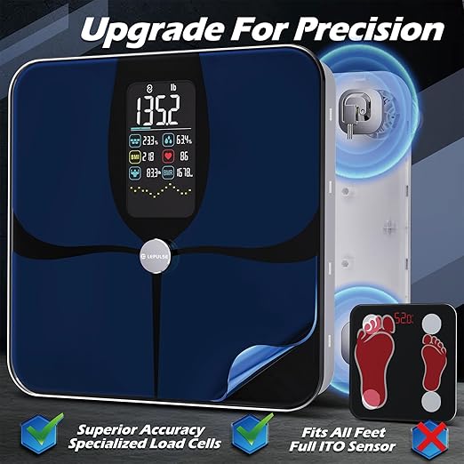 Lepulse Smart Weight Scale with BMI Body Fat Muscle Mass, 4.68" Large Display with Trend, High Accurate 22 Composition Scale with Heart Rate, Bathroom Scale with App, Black