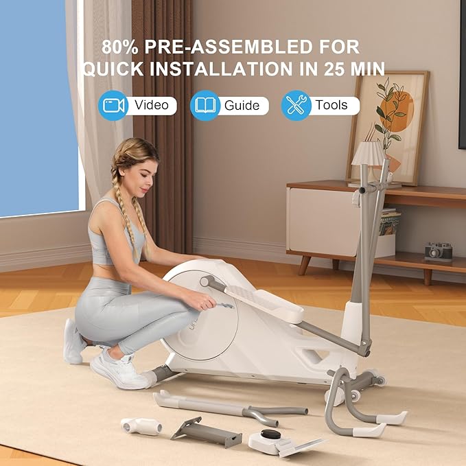 Elliptical Exercise Machine for Home,3-in-1Compact Training Machines with 16 Resistance Levels,14LB Flywheel,Low Impact Magnetic Cross Trainer,Quiet Portable Elliptical for Seniors&Small Spaces