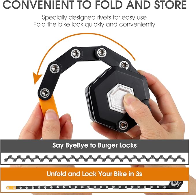 ICOCOPRO Folding Bike Lock with 3 Keys, 2.8 FT Bicycle Lock Compact Anti Theft, High Security Scooter Locks, Heavy Duty Bike Chian Locks with Bracket
