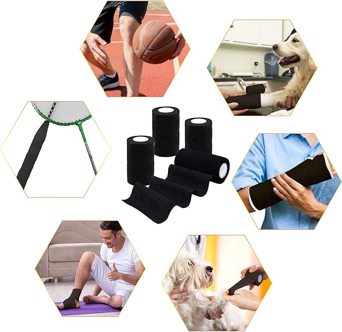 BQTQ 30 Rolls Self Adhesive Bandage Wrap 4 inch Self Adherent Wrap Sticky Bandage Wrap Breathable Athletic Tape Stretch Bandage Roll Self Adhesive Wrap for Wrist Ankle Swelling Sprains(Black)
