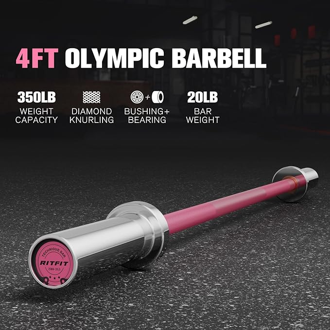 RITFIT Olympic Barbell 4ft/4.8ft/6ft - 2 Inch Weight Bar for Strength Training, Weightlifting, Squat, Deadlift, Bench Press, Curl, Overhead Press - 350lbs/500lbs Capacity