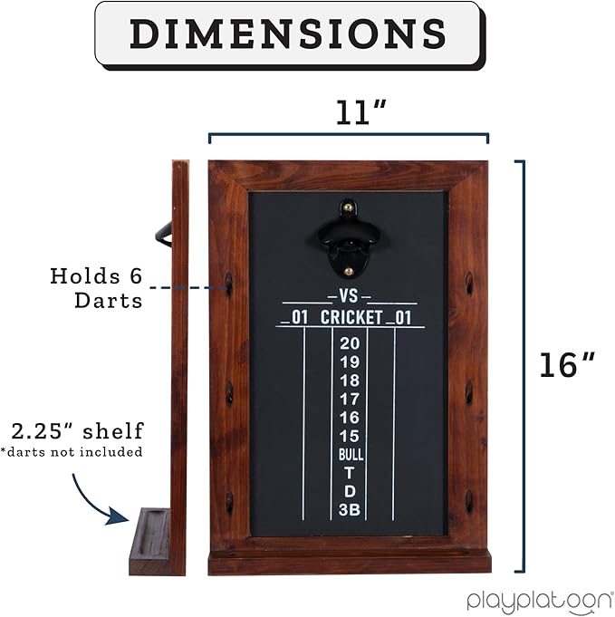 Play Platoon Dart Scoreboard & Darts Holder Wall Mount with Bottle Opener - Wood Score Board, Professional Darts Accessories, Dart Holder