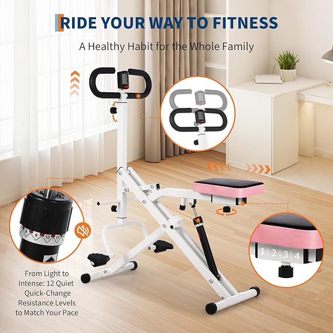 Squat Machine for Home, Squat Assist Trainer with Adjustable 12-Level Resistance, Foldable and Easy Setup Squat Ride Rowing Machine for Women, Full Body Workout Gym for Glutes Legs Workout, 350 LBS Ca