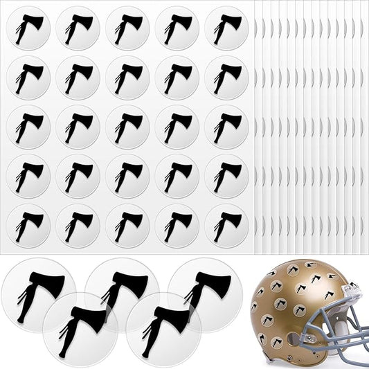 Jecery 200 Pcs 8 Sheets Football Helmet Stickers Hatchet Decals 1-1/8 Inch Self Adhesive Hockey Stickers for Baseball Softball(Black on Clear)