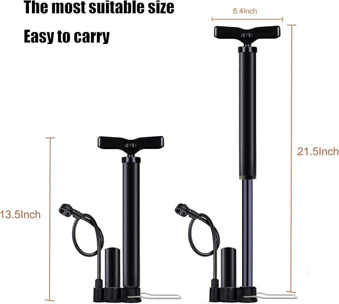 VIMILOLO Bicycle Pump, Bike Floor Pump with Gauge Inflator for Presta and Schrader Valve Portable Tire Pumps for Ball Bike Pumps