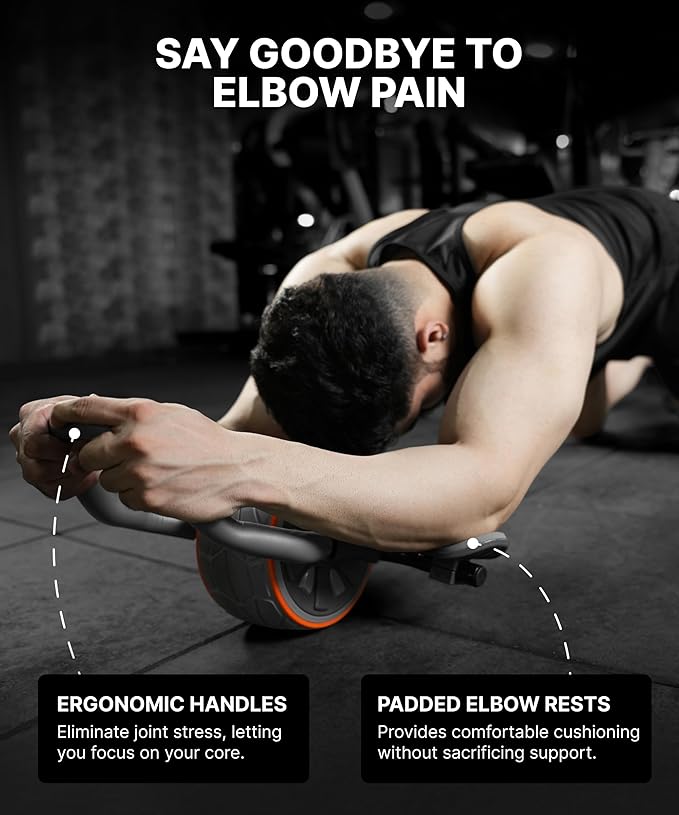 DMoose Fitness Ab Roller Wheel with Elbow Support & 2 Knee Pads - Abdominal Exercise Trainer for Core Strength Training - Ultimate Abs Workout Equipment for Home and Gym - Ab Machine for Men & Women