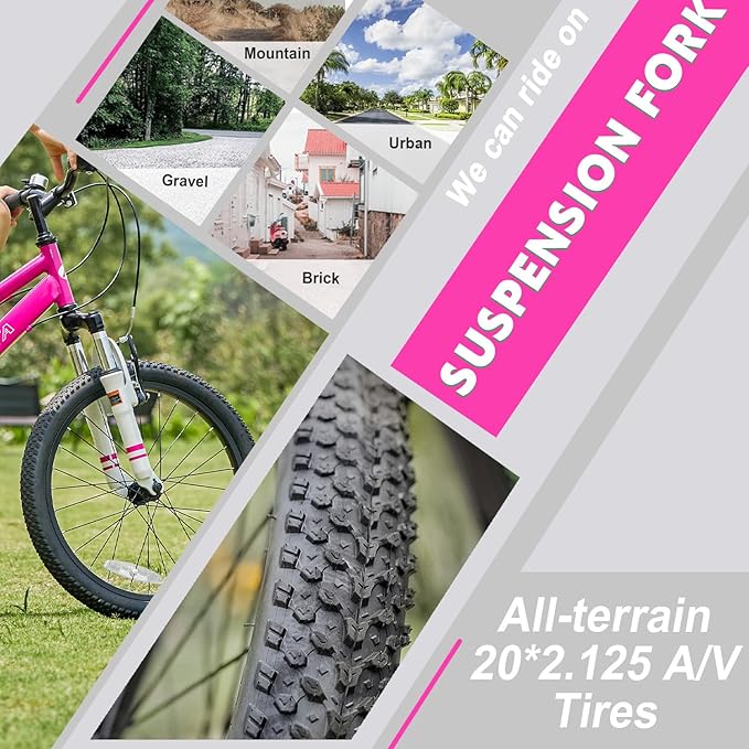 AVASTA Govet 20'' Kids Mountain Bike for 6-12 Years Old Boys Girls with Suspension Fork, 6 Speeds Drivetrain, Multiple Colors