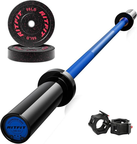 RitFit Barbell Weight Set - 4/6FT Olympic Barbell with Weight Plates (55-275LB Total) - Weightlifting Equipment for Squats, Curls, Deadlifts, Presses, Hip Thrusts