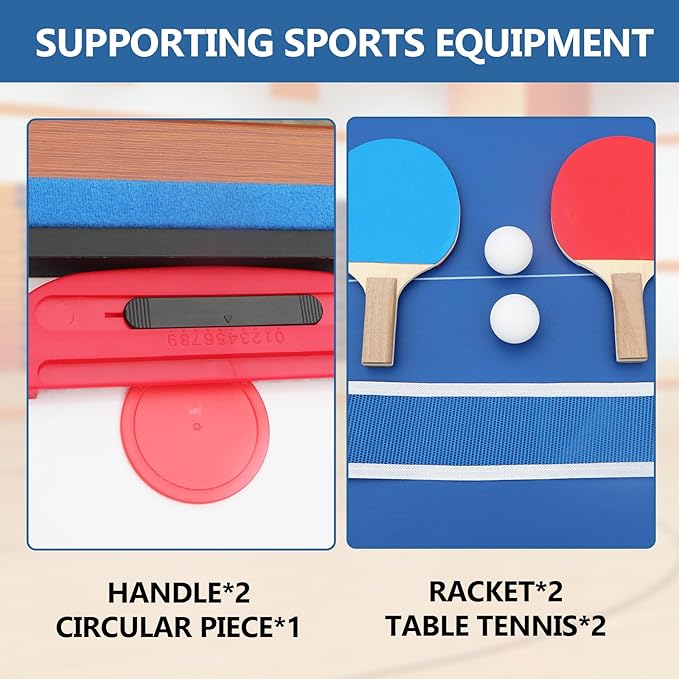 48 Inch Pool Table, Ping Pong Table & Ice Hockey Combo, 3-in-1 Multi Game Table with All Accessories, Sturdy Locking Legs, Outdoor or Indoor