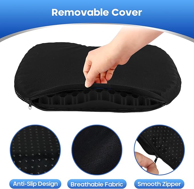 Anti Slip Kayak Gel Seat Cushion with Cover, Waterproof Seat Cushion Kayak Seat Pad for Sit in Inflatable Kayak, Canoe & Boat Fishing, Rowing, Lifetime Kayak Accessories,Office(Black)