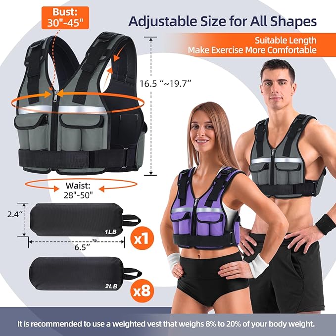 Sportneer Adjustable Weighted Vest Weights: 2-18 lbs/2-40 lbs Washable Weight Vest 16 In 1 Fast Adjust Rucking Vest for Women and Men Home Gym Workout Fitness Strength Training Vests