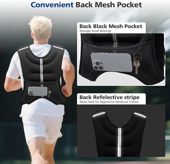 Weighted Vest for Woman Men,6lb/8lb/12lb/16lb/20Lb/25lb Weight Vest with Reflective Stripe Adjustable Buckle Strap Back Pocket Workout Strength Training Walking Jogging Running