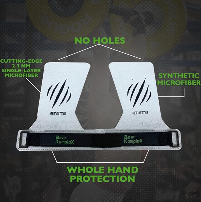 Bear KompleX No Hole Pinnacle Hand Grips for Workouts, Pull-ups, Weightlifting, WOD Gymnastics, Crosstraining Palm Grips with Wrist Wraps, Hand Protection from Rips and Blisters, 1 Pair