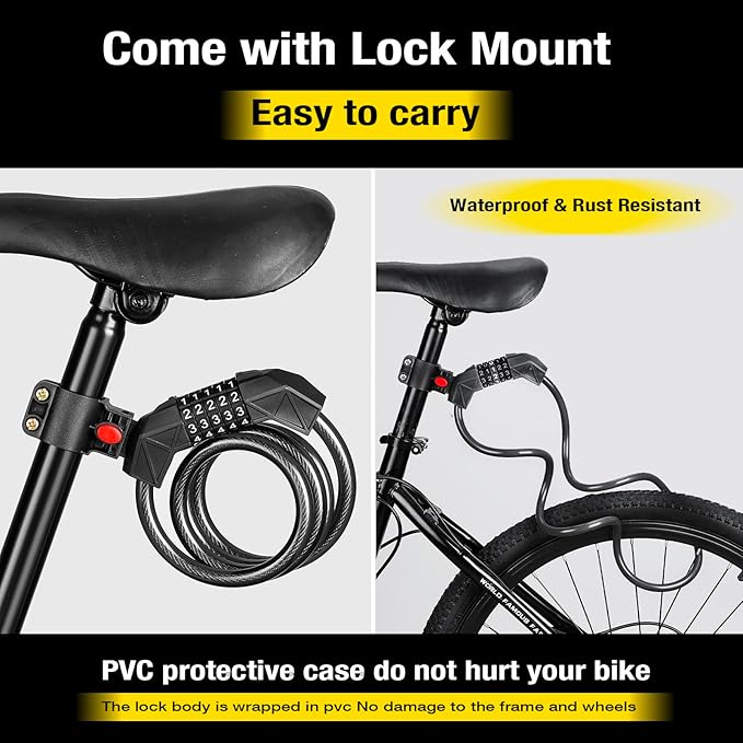 Bike Lock with Mounting Bracket, 4-Feet Bike Cable Basic Self Coiling 5-Digit Resettable Combination Cable Bike Locks, for Bicycle, Motorcycle, Scooter (Blue)