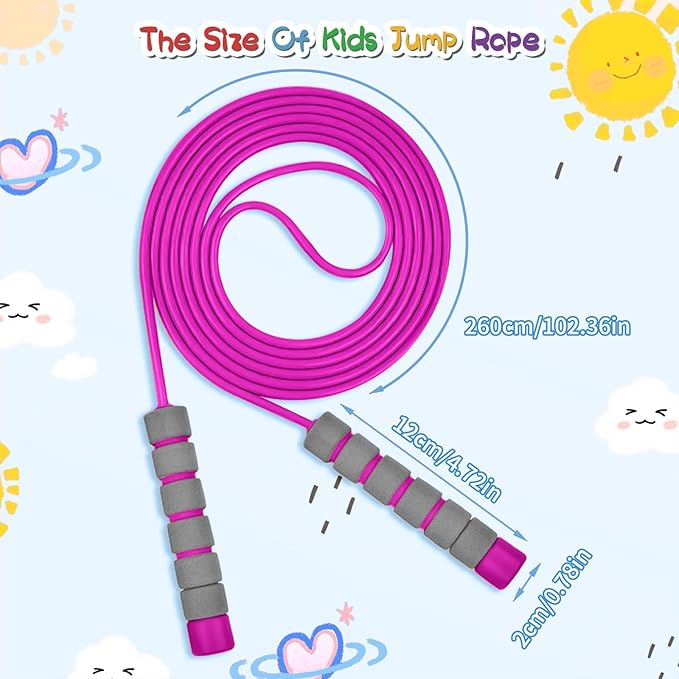 Jump Rope For Kids,Jump Rope Kids,Adjustable Soft Skipping Rope,Toddler Jump Rope With Skin-Friendly Foam Handles For Kids, Boys,Girls,Women, Men,Exercise Activity,Outdoor Fitness
