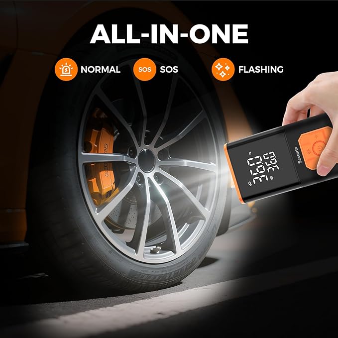 Car Tire Inflator Portable Air Compressor, 150 PSI Cordless Mini Bike Tire Pump Rechargeable 12 Volt, Electric Air Pump for Auto, Motorcycle, Bicycle, Balls with Digital Pressure Gauge and LED Light