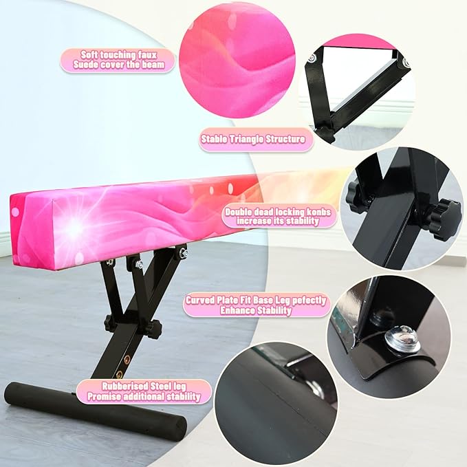 Adjustable Balance Beam Gymnastics Beam 8 FT Adjustable Height Beams for Kids, High and Low Floor Beams,Gymnastics Equipment for Kids Adults Training at Home and Gym Center