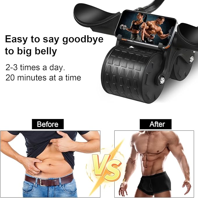 Bersauji 2025 New Ab Roller Wheel with Knee Mat &Timer, Automatic Rebound Abdominal Wheel, Ab Abdominal Exercise Roller with Elbow Support, Abs Workout Equipment Ab Exercise Roller for Women Men.