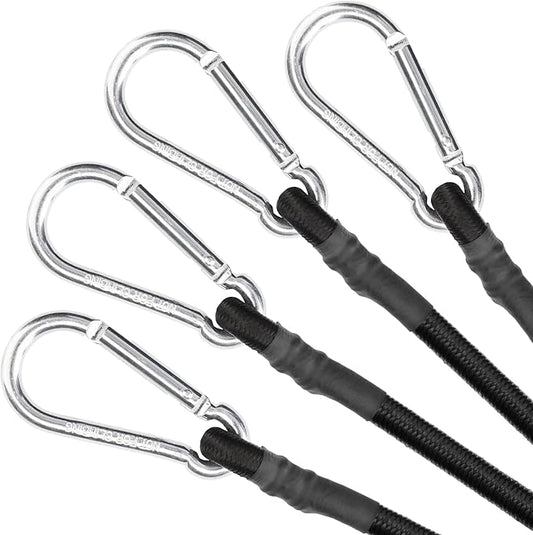 ZHOUBIN 36 Inch Black Bungee Cords with Carabiner Hooks, 4Pcs