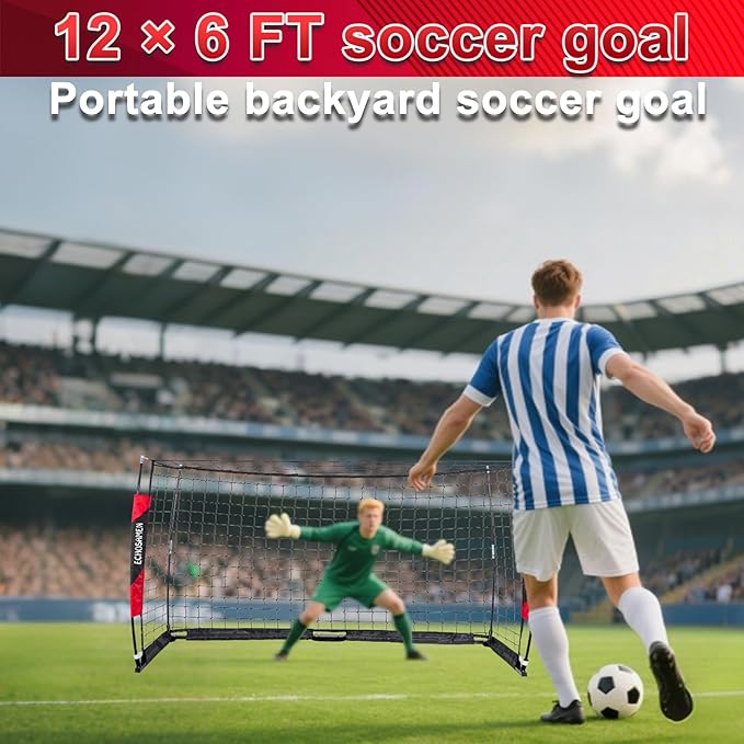 12X6FT/6X4FT Soccer Goal, Portable Soccer Goals for Backyard, Easy to Carry, Easy to Install, Comes with 1 Carry Bag, 4 Ground Nails, Youth and Adult Training Equipment.