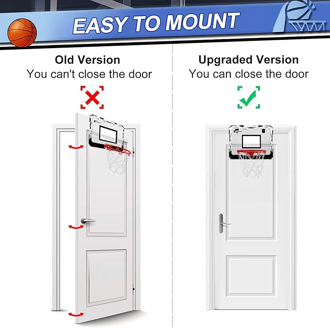 Indoor Basketball Hoop Set for Kids Adults, Pro Mini Basketball Hoop for Door Wall, Room Basketball Hoop Over The Door Outdoor Basketball Hoop with 4 Balls Toy Gift for Boy Girl