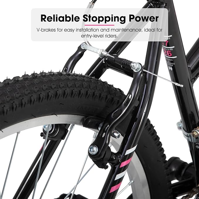 HILAND Bamcbase Womens Mountain Bike, 24 26 Inch 18 Speeds Hybrid Commuter Bicycle for Adults, Sport Hardtail Trail MTB