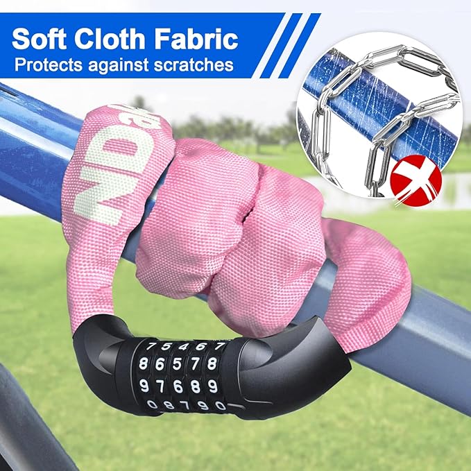 NDakter Bike Chain Lock, 5 Digit Combination Heavy Duty Anti Theft Bicycle Chain Lock,2.62/3.2/4.27/5/6Ft Long Security Resettable Bike Locks for Bike, Bicycle, Scooter, Door, Gate, Fence-4/6mm Thick