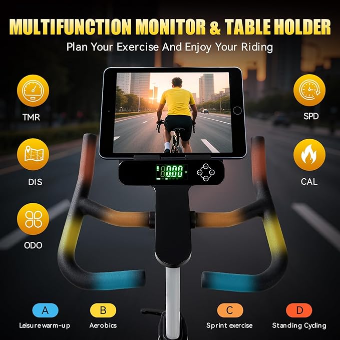 Magnetic Exercise Bike, 350 lbs Weight Capacity, Indoor Cycling Bike Stationary with Multi-Grip Handlebar, Comfortable Seat, Silent Belt Drive, Rear Flywheel & Tablet Holder