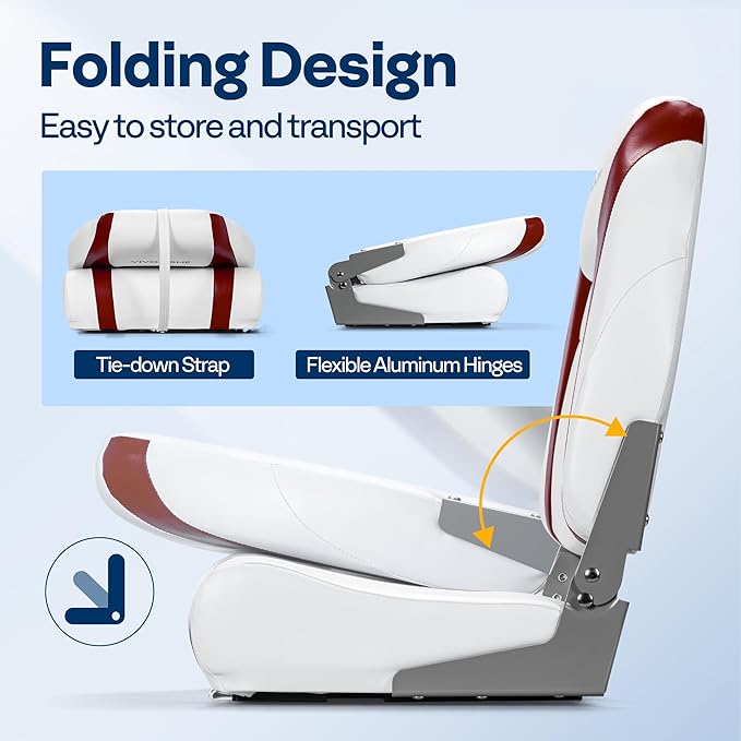 VIVOHOME Folding High Back Boat Seats 2 Pack, Waterproof Boat Captain Chairs, 4 Mounting Screws Included, White and Red